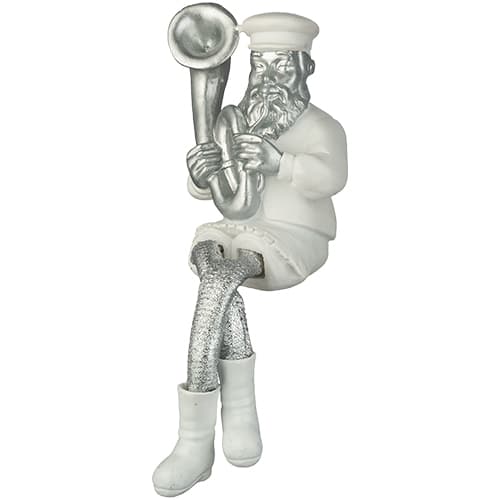 Polymer Sitting Hassidic Figurine with Cloth Legs 25 cm- Tuba Player - Silver, White