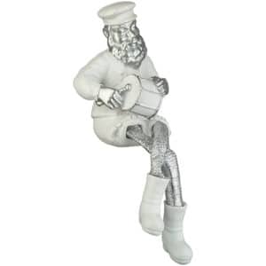 Polymer Sitting Hassidic Figurine with Black Cloth Legs 25 cm - Drum Player - Silver, White