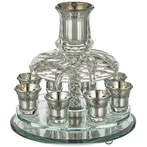 Crystal Wine Fountain 33*25 cm with 8 Small Cups - Silver