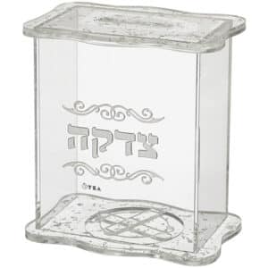 Lucite Tzedakah Box - Silver 13x13 cm