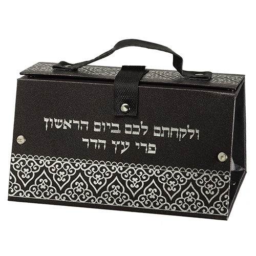 Faux Leather Etrog Box 11*19*13 with Silver Print