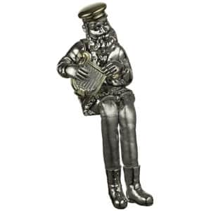 Polymer Sitting Hassidic Figurine with Black Cloth Legs 26 cm - Harp Player - Silvered
