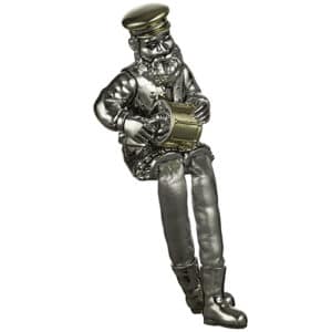 Polymer Sitting Hassidic Figurine with Black Cloth Legs 26 cm - Drum Player - Silvered