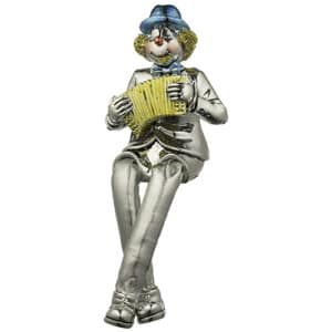 Polymer Clown Figurine with Cloth Legs 12 cm- Accordion Player - Silvered