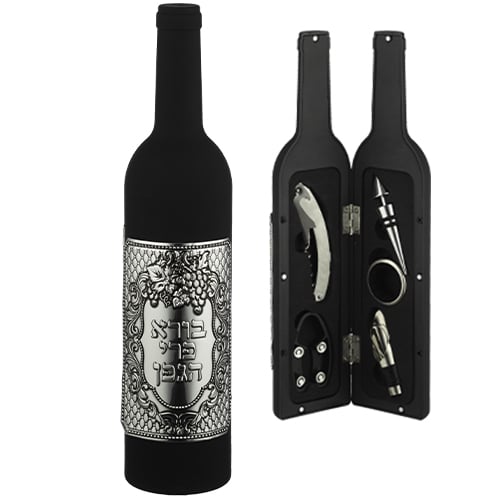 Set of Wine Accessories in a Bottle with Plaque 32 cm