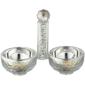 Crystal Salt & Pepper Holders 10*14 cm with Silver Glass Chips - with Stones