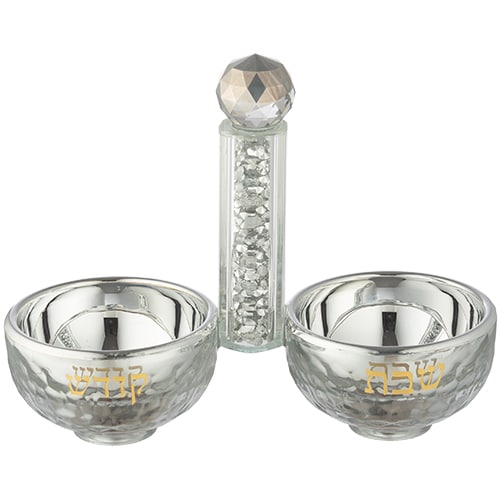 Crystal Salt & Pepper Holders 10*14 cm with Silver Glass Chips - with Stones