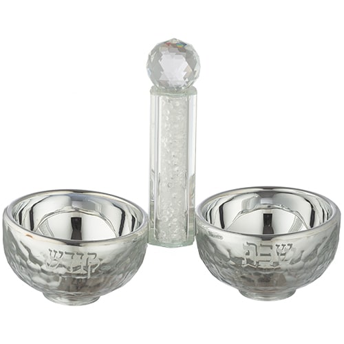 Crystal Salt & Pepper Holders 10*14 cm with White Glass Chips - with Stones