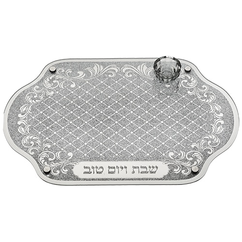 Glass Challah Tray with Salt Cellar 45x30 cm