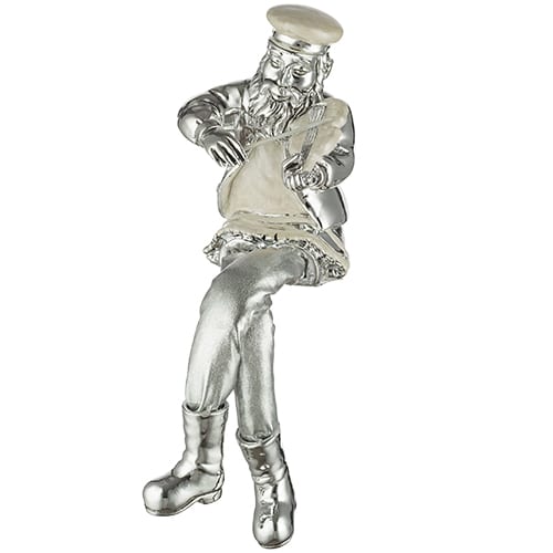 Polymer & Beige Enamel Sitting Hassidic Figurine with Cloth Legs 25 cm- Fiddler - Silvered