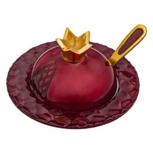 Aluminum Honey Dish "Pomegranate", with Spoon 8x12 cm