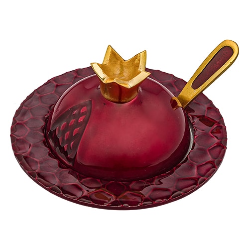 Aluminum Honey Dish "Pomegranate", with Spoon 8x12 cm