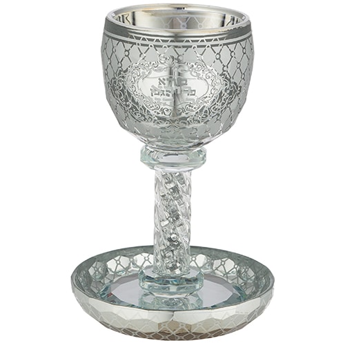 Crystal Kiddush Cup 16 cm Contain 100ml // 3.4oz - Silver, with Stones