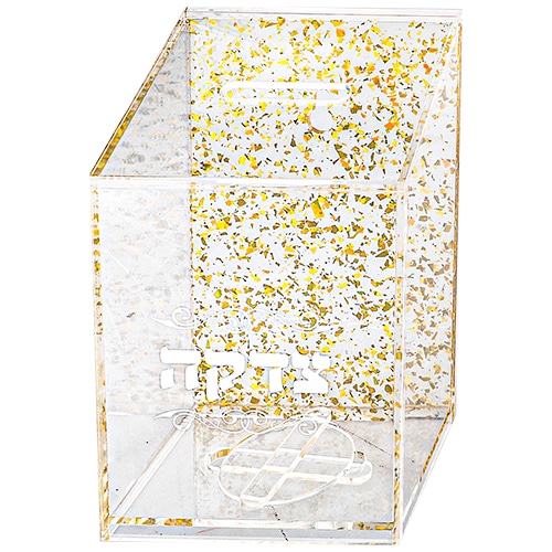 Lucite Tzedakah Box 16 cm - Gold