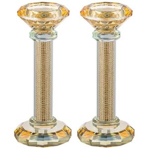 Pair of Crystal Candlesticks 16.5 cm with Stones - Gold