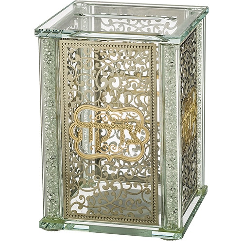 Crystal Tzedakah Box 13*9 cm with Plaque- Ornaments