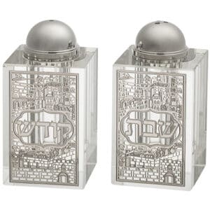 Crystal Salt & Pepper Holders 8*4 cm with Laser Cut Plaque- Jerusalem
