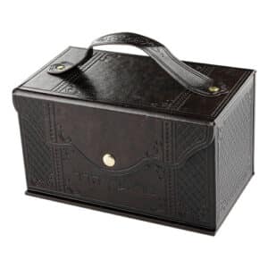 Leatherette Etrog Box Metal Plaque, Handle & Lock 13*19*11 cm - Brown