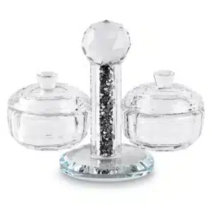 Crystal Salt & Pepper Holders 10*12 cm with Glass Chips - Silver