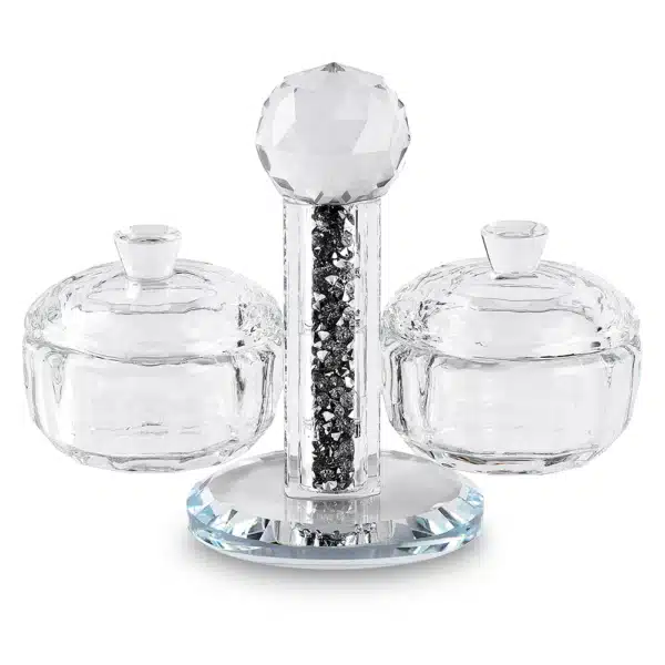 Crystal Salt & Pepper Holders 10*12 cm with Glass Chips - Silver