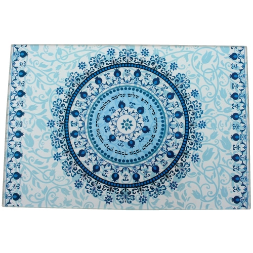 Reinforced Thick Glass Challah Tray 25x37 cm - Blue