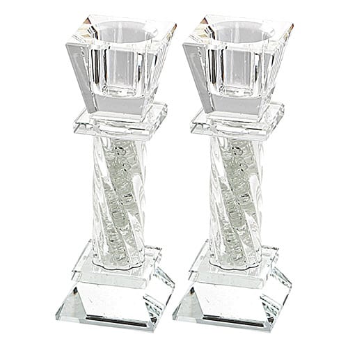 Elegant Crystal Candlesticks 11cm- with Decorative Stones
