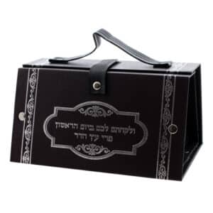 Faux Leather Etrog Box 11x19x13 cm- with Silver Print