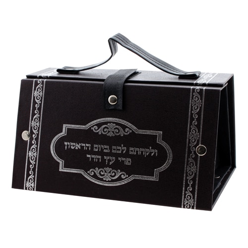 Faux Leather Etrog Box 11x19x13 cm- with Silver Print
