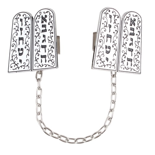 Nickel Tallit Clip "Luchot Habrit "" with Chain