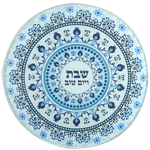 Reinforced Thick Glass Trivet 19 cm- Printed Blue Ornaments