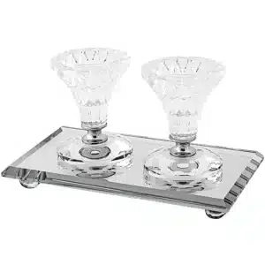 Pair Elegant Crystal Candlesticks 8cm with Elegant Tray 18x10 cm