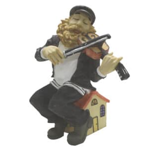 Black Polymer Sits Hassidic Figurine - "Fiddler on the Roof" - 41 cm