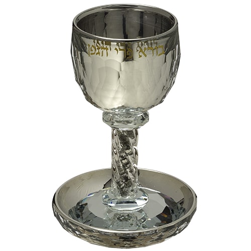 Crystal Kiddush Cup 16 cm with Stones Contain Contain 130ml // 4.3oz - Silver