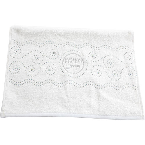 Pair of White Hand Towels with Fancy Stones, 72*34 cm