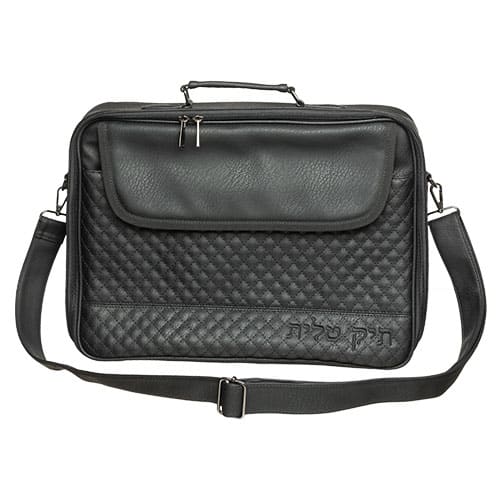 PU Leathere Fabric Talit 43*36 cm with Handle- Black