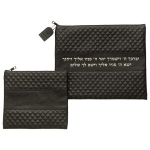 Leatherette Tallit - Tefillin Set 36*29 cm Black with Embossed Logo