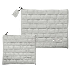 Leatherette Tallit - Tefillin Set 36*29 cm with Embossed Logo - Gray