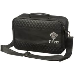 PU Leathere Fabric Talit 23*36 cm with Handle- Black with Embossed Letters