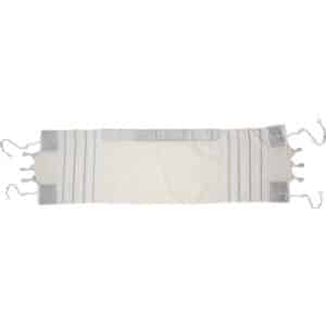 Fabric Scarf 30*105 cm White with Silver Stripes