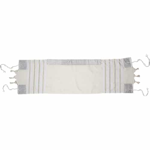 Fabric Scarf 30*105 cm White with Silver Stripes