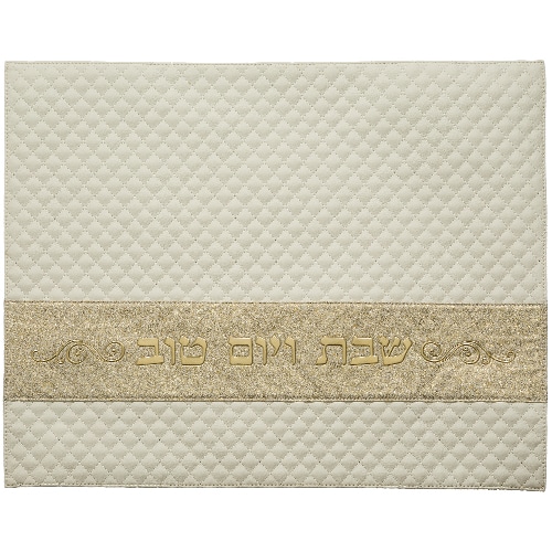 Leatherette Challah Cover 42x52 cm with Embossed Logo - White
