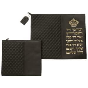 Leatherette Tallit - Tefillin Set 36*29 cm Black with Embossed Letters