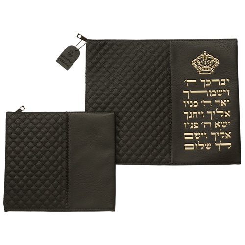 Leatherette Tallit - Tefillin Set 36*29 cm Black with Embossed Letters