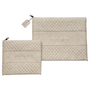 Leatherette Tallit - Gray Tefillin Set 36*29 cm with Embroidery