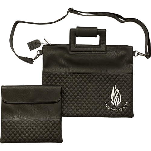 PU Leathere Fabric Talit & Tefilin Set 38*31 cm with Handles&embossed Logo - Black