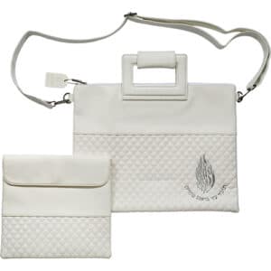 PU Leathere Fabric Talit & Tefilin Set 38*31 cm with Handles&embossed Logo - White