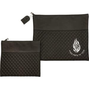 Leatherette Tallit - Tefillin Set 36*29 cm with Embossed Logo - Black