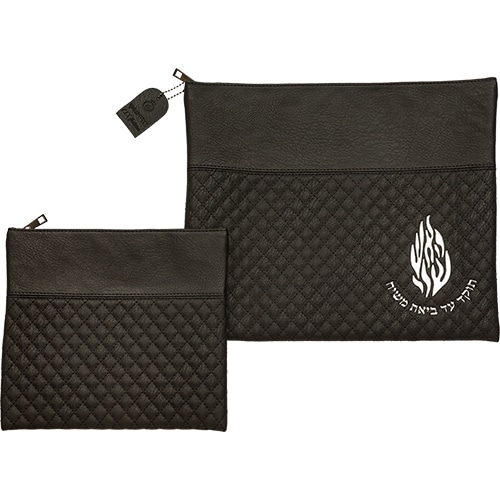 Leatherette Tallit - Tefillin Set 36*29 cm with Embossed Logo - Black