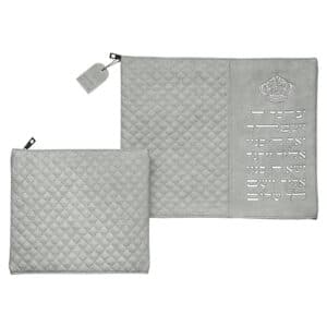 Leatherette Gray Tallit - Tefillin Set 36*29 cm with Bold Letters