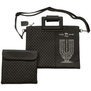 Leatherette Talit & Tefilin Set 38*31 cm - Black with Embossed Letters
